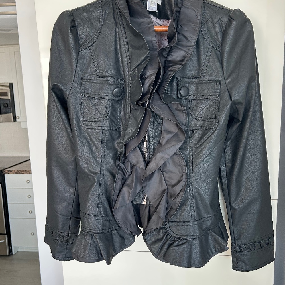 Instyle 11 Apricot-Ruffle PoLeather Waist Jacket